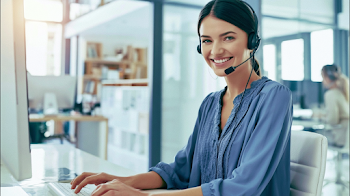 Cheerful Customer Support Representative at Modern Office