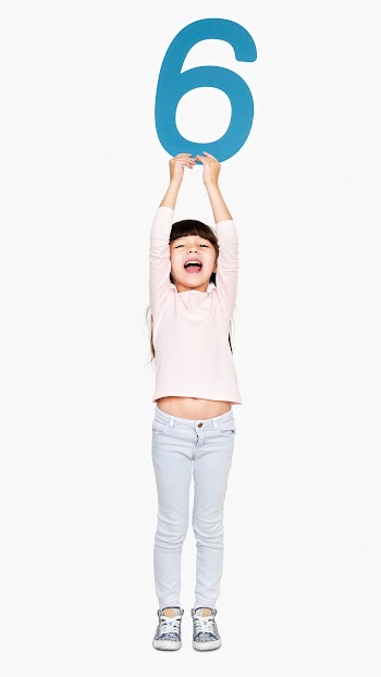 Cheerful girl holding number six | Free stock psd mockup - 491928