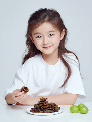 Cheerful Girl with Hawthorn Snack