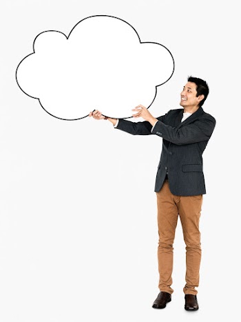 Cheerful man showing a blank cloud shaped boa.. | Free stock psd mockup - 491198