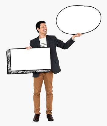 Cheerful man showing empty banners | Free stock psd mockup - 490944