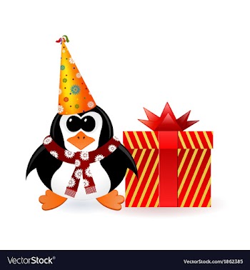 Cheerful penguin with a gift on New Year vector image