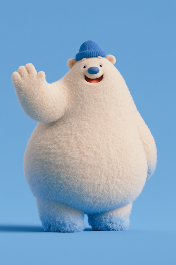 Cheerful Polar Bear Mascot with Blue Beanie