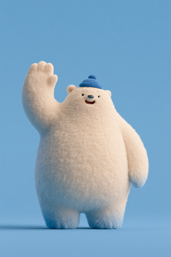Cheerful Polar Bear Mascot with Blue Beanie