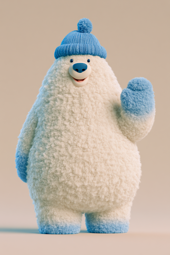 Cheerful Polar Bear Mascot with Knit Beanie