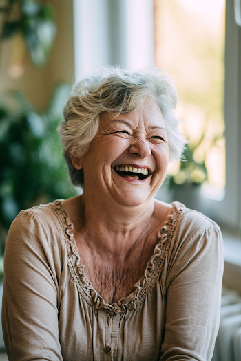 Cheerful Senior Woman Enjoying Life at Home