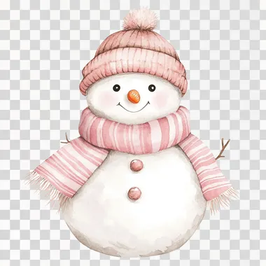 Cheerful Snowman in Pink Hat and Scarf Vector Art