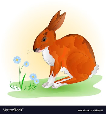 Cheerful spring bunny Hare with blue flowers vector image