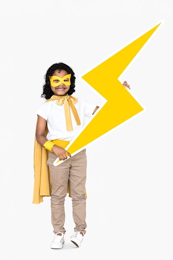 Cheerful superhero with a lightning bolt | Free stock psd mockup - 491854