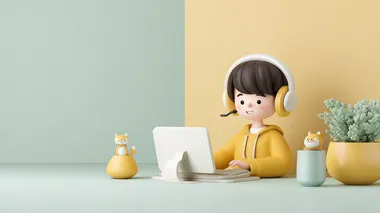 Cheerful Thai Boy Learning Online in a Colorful Room Cheerful Thai Boy Learning Online in a Colorful Room