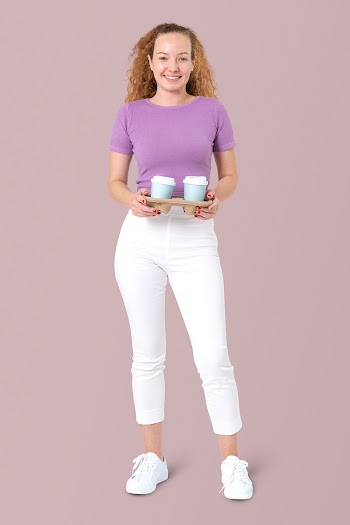 Cheerful woman holding coffee cup | Free stock photo | High Resolution image