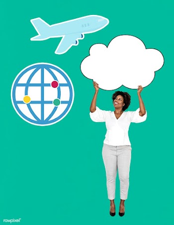 Cheerful woman planning for her flight | Free stock psd mockup - 491207