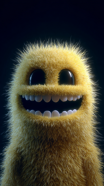Cheerful Yellow Monster with Big Smile