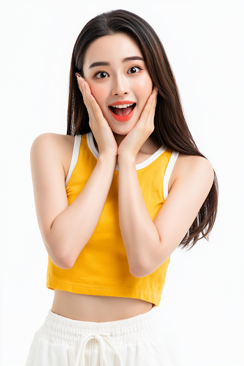 Cheerful Young Woman in Bright Summer Attire