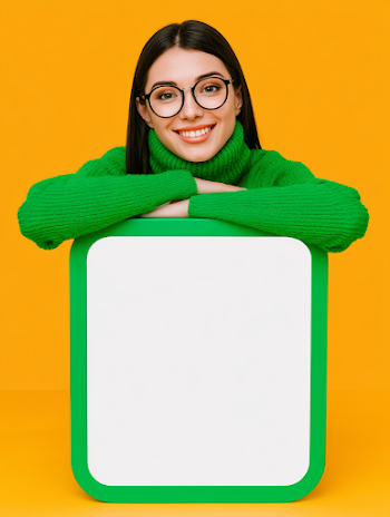 Cheerful Young Woman with Blank Sign