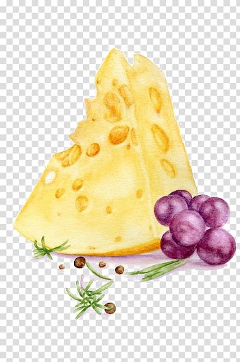 Cheese and grapes , Watercolor painting Art Printmaking Illustration, cheese transparent background PNG clipart
