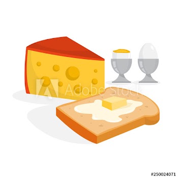 Cheese, butter on bread and egg for breakfast