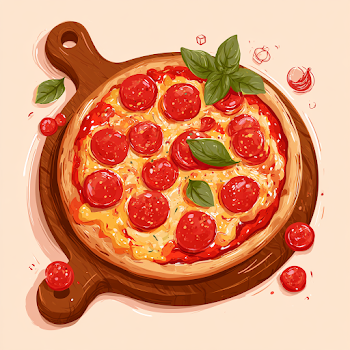 Cheesy Pepperoni Pizza on Wooden Board
