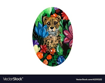 cheetah in a tropical garden with wild flowers