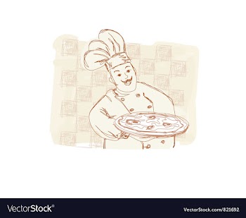 Chef with pizza - doodle vector image
