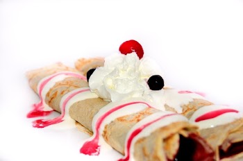 Cherry and Whipped Cream Topped Crepe