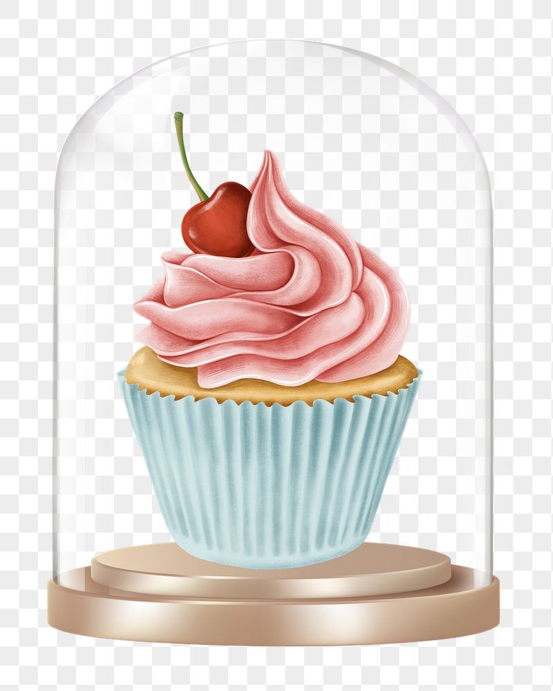 Cherry cupcake png glass dome | Free PNG - rawpixel