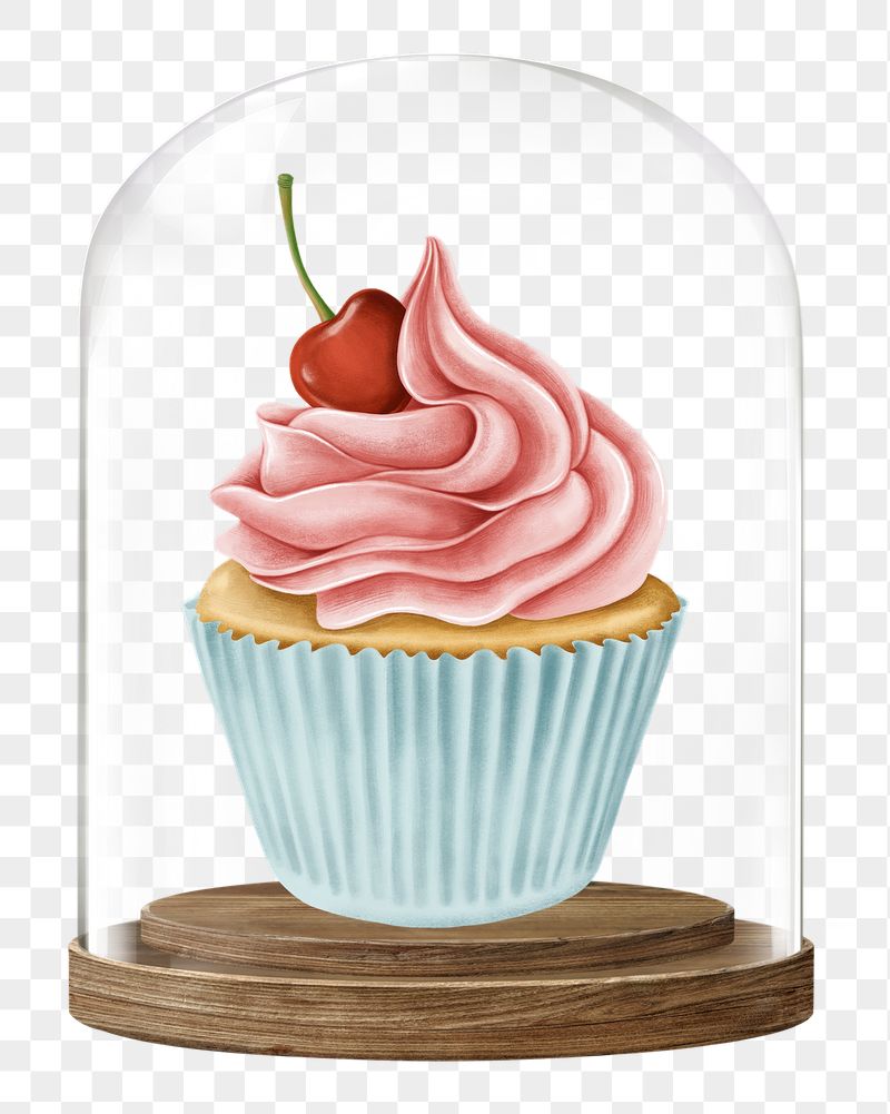 Cherry cupcake png glass dome | Free PNG - rawpixel