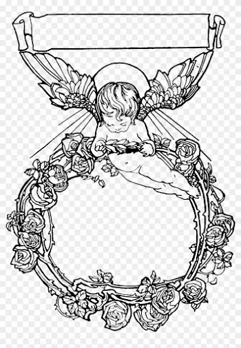Cherub Rose Wreath Ex Libris - Frame Vintage Angel Png