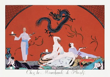 Chez la Marchande de Pavots (1920) fashion illustration in high resolution by George Barbier. Original from The Beinecke Rare Book & Manuscript Library. Digitally enhanced by rawpixel.