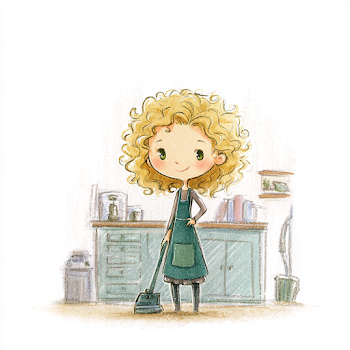 Chibi Girl Helping with Chores at Home