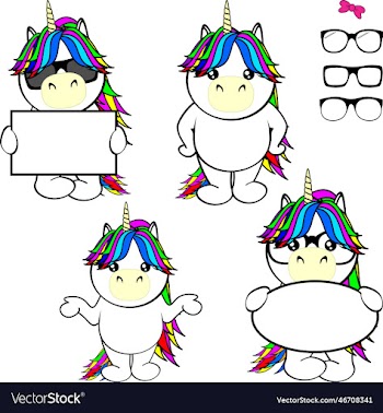chibi unicorn kid cartoon billboard and glasses