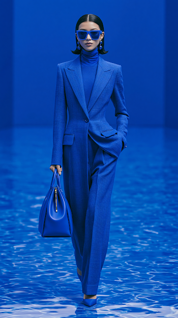Chic Blue Fashion Model on Runway