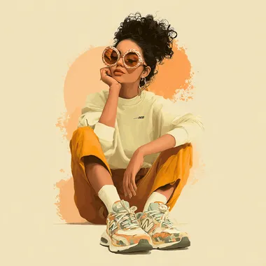 Chic Woman with Oversized Sunglasses and Sneakers Chic Woman with Oversized Sunglasses and Sneakers