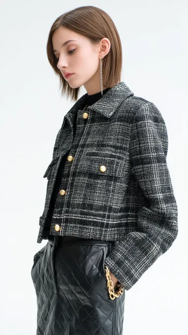 Chic Young Model in Chanel-Inspired Woolen Jacket Chic Young Model in Chanel-Inspired Woolen Jacket