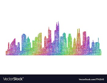 Chicago skyline silhouette - multicolor line art vector image