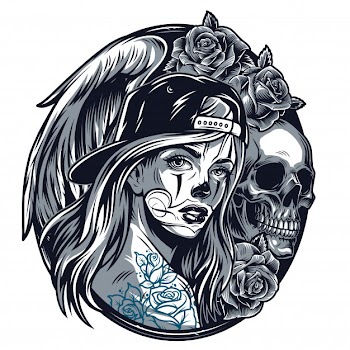 Chicano girl in baseball cap round concept Free Vector