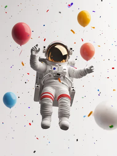 Child astronaut floating in space with colorful balloons and planet Child astronaut floating in space with colorful balloons and planet