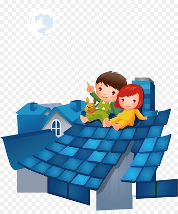Child Cartoon Illustration - Moon roof watching the children 