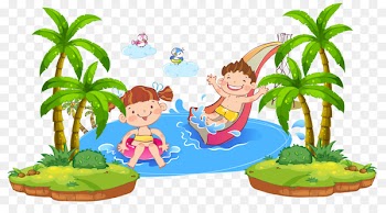 Child Cartoon Illustration - Water playing kids 
