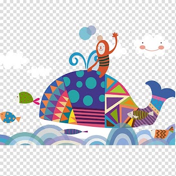 Child Cartoon Watercolor painting Illustration, Children's cartoon whale illustration transparent background PNG clipart