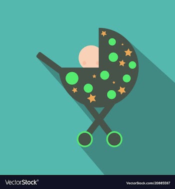 Child in a stroller flat square icons with long vector image