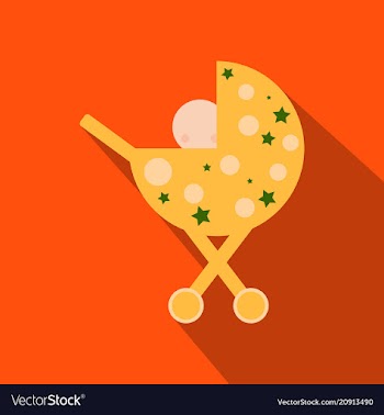 Child in a stroller flat square icons with long vector image