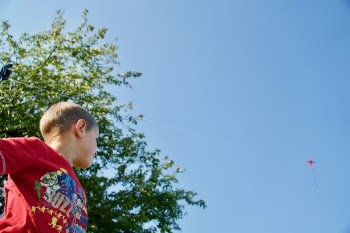 Child in Red Crew-neck Shirt Standing Near Tree