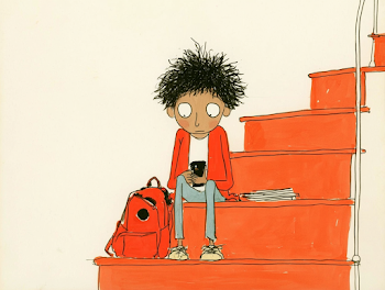 Child on Staircase with Smartphone