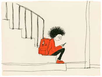 Child with Smartphone on Staircase