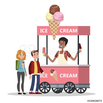 Children buy ice cream from the cart