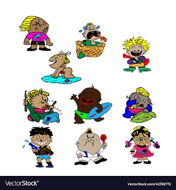 children in strange costumes on white background