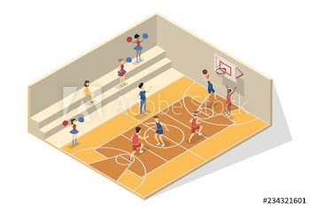 Children play basketball in the school gym