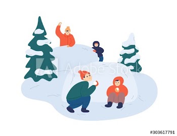 Children playing snowballs vector illustration
