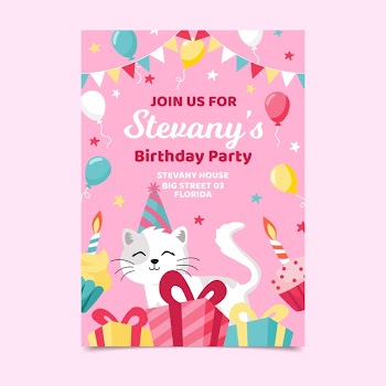 Children's birthday card invitation template Free Vector